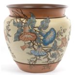 A CALVERT AND LOVATT ART POTTERY  JARDINIERE, DECORATED IN COLOURED SLIP AND SGRAFFITO BY MARY HELEN