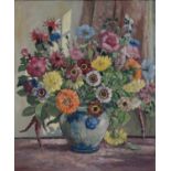 FLORENCE FIELDHOUSE, STILL LIFE WITH FLOWERS, SIGNED, OIL ON CANVAS, 59 X 49CM