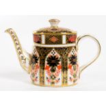 A ROYAL CROWN DERBY MINIATURE  IMARI PATTERN COFFEE POT AND COVER, 7.5CM H AND A SIMILAR SPILL VASE,