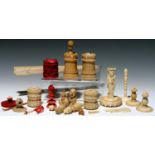 A QUANTITY OF CHINESE BONE AND VARIOUS BONE AND IVORY OBJECTS, PRINCIPALLY CHESSMEN, VARIOUS