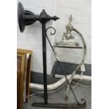 A BLACK PAINTED CAST IRON LANTERN BRACKET, 110CM AND ANOTHER, SIMILAR, EARLY 20TH C