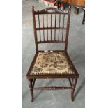 AN EDWARDIAN MAHOGANY SALON CHAIR WITH NEEDLEWORK SEAT