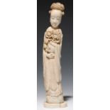 A CHINESE IVORY CARVING OF GUANYIN, 28CM H, LATE 19TH C