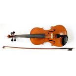 A FRENCH VIOLA,  LENGTH OF BACK 36CM AND A BOW, CASED