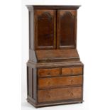 MINIATURE FURNITURE.  A GEORGE III STYLE OAK BUREAU CABINET, THE DETACHABLE UPPER PART FITTED WITH
