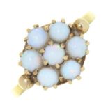AN OPAL CLUSTER RING IN 9CT GOLD, LONDON 1967, 2.5G, SIZE M ½ NO DAMAGE TO OPALS. LIGHT WEAR