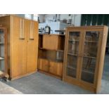 AN OAK WARDROBE, C1930, 147CM H, A WRITING CABINET AND CHINA CABINET (3)