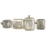FOUR SILVER VESTA CASES, VICTORIAN AND LATER, LARGEST 5.5 X 4.5 CM, 3OZS 17DWTS HINGES ALL IN GOOD