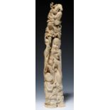 A JAPANESE IVORY OKIMONO OF IMMORTALS, 42CM H, SIGNED, MEIJI PERIOD