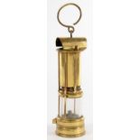 AN ENGLISH BRASS THREE BAR SAFETY LAMP, MUSLER TYPE, 'ROUTLEDGE & JOHNSON'S PATENT', C1900, 22.5CM H