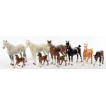 FOUR BESWICK HORSES AND TWO FOALS, AND THREE OTHER SIMILAR MODELS OF HORSES AND FOALS, VARIOUS