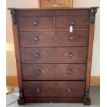A VICTORIAN MAHOGANY CHEST OF DRAWERS, 131CM H X 106CM W