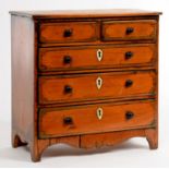MINIATURE FURNITURE.  A GEORGE III STYLE STAINED PINE CHEST OF DRAWERS, 27CM H