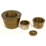 A SET OF FIVE EARLY 19TH C ENGLISH BUCKET WEIGHTS, ONE STONE - 16 STONES