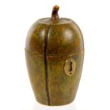 A TURNED AND GREEN STAINED WOOD TEA CADDY AND COVER IN THE FORM OF A MELON, 12.5CM H