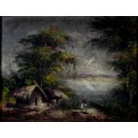 20TH C SCHOOL, AFRICAN LANDSCAPE, INDISTINCTLY SIGNED, OIL ON BOARD, 63 X 83CM