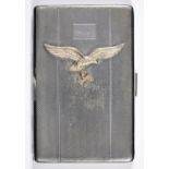 A GERMAN, THIRD REICH, CHROMIUM PLATED CIGARETTE CASE, ENGINE TURNED AND APPLIED WITH EAGLE AND