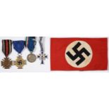 GERMANY, THIRD REICH. MOTHER'S CROSS, A RED, BLACK AND WHITE COTTON SWASTIKA ARMBAND, ETC