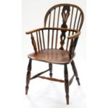 A VICTORIAN ASH LOW BACK WINDSOR CHAIR WITH ELM SEAT, EAST MIDLANDS REGION