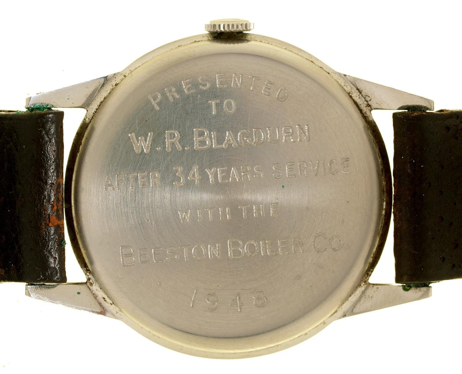 A PAUL BUHRE STAINLESS STEEL GENTLEMAN'S WRISTWATCH, THE BACK ENGRAVED WITH PRESENTATION INSCRIPTION - Image 2 of 2