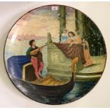 AN ITALIAN MAIOLICA CHARGER PAINTED BY G. BATTAGLIA, WITH TWO VENETIAN WOMEN SERENADED BY A