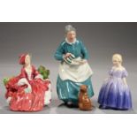 THREE ROYAL DOULTON FIGURES OF LADIES, THE FAVOURITE 18CM H, PRINTED MARKS Good condition