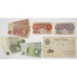 PAPER MONEY. BANK OF ENGLAND £5 BANKNOTE PEPPIATT (4.10.45) K42, 10 SHILLINGS PEPPIATT, RED-BROWN,