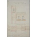 19TH C ARCHITECTURAL DRAWINGS FOR STAINFORTH CHURCH, 41 X 25CM, UNFRAMED, A SET OF FIVE HAND