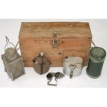 A COLLECTION OF GERMAN, THIRD REICH, MILITARIA, COMPRISING PAINTED METAL GAS MASK CANISTER (RE-