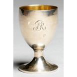 AN UNUSUAL GEORGE III TOY OR MINIATURE SILVER GOBLET, THE OVOID BOWL ENGRAVED WITH THE INITIALS