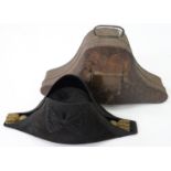 A ROYAL NAVY OFFICER'S BICORN HAT BY A. FRIEDBERG PORTSEA, IN JAPANNED HAT BOX, 46CM L, C1900 Lining