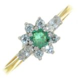 AN EMERALD AND DIAMOND CLUSTER RING, IN 9CT GOLD, LONDON 1987, 1.6G Good condition