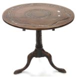 A VICTORIAN CARVED OAK TILT TOP TRIPOD TABLE, 69CM H X 73CM D