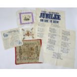 COMMEMORATIVE TEXTILES. A GROUP OF VICTORIAN AND EARLY 20TH C PATRIOTIC PRINTED COTTON SQUARES AND