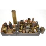 A COLLECTION OF WORLD WAR ONE BRASS SHELL CASES AND TRENCH ART, TO INCLUDE TOBACCO JARS, MATCH BOX