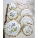 A SPODE BONE CHINA STAFFORD FLOWERS BOTANICAL DINNER SERVICE FOR EIGHT, DINNER PLATES 28CM D,