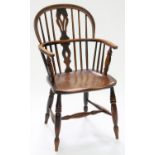 A VICTORIAN ASH LOW BACK WINDSOR CHAIR WITH ELM SEAT, EAST MIDLANDS REGION