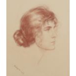 F BADGER (EXH 1932), HEAD OF A YOUNG WOMAN,  SIGNED AND DATED 19-7, RED CHALK, 34.5 X 27.5CM In good