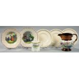 TWO ENGLISH OCTAGONAL EARTHENWARE CHILDREN'S PLATES WITH TRANSFER PRINTS OF THE BIRD MAN OR A