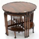 A MAHOGANY NEST OF TABLES WITH QUARTER VENEERED TOP, EARLY 20TH C, 55CM H X 69CM D Some minor scuffs