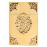 A CHINESE CARVED IVORY CARD CASE AND COVER, 11.5CM H, CANTON, MID 19TH C