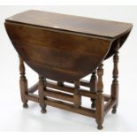 AN ANTIQUE STYLE OAK GATELEG TABLE, 72CM H; 91 X 102CM