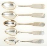 ONE AND TWO PAIRS OF FEDERAL AMERICAN SILVER TEASPOONS, FIDDLE PATTERN, ENGRAVED WITH INITIALS,