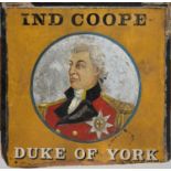 BREWERANIA. TWO PAINTED PUB SIGNS - IND COOPE DUKE OF YORK AND IND COOP QUEEN'S HEAD, MIXED MEDIA ON