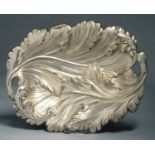 AN UNUSUAL NATURALISTIC OLD SHEFFIELD PLATE DISH OF OVERLAPPING LEAVES, THE STALKS FORMING THE