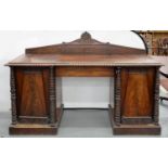 A VICTORIAN MAHOGANY PEDESTAL SIDEBOARD, 90CM H; 190 X 62CM 40cm shrinkage crack on the top of