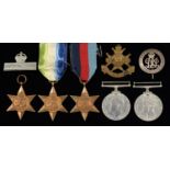 WORLD WAR ONE. SILVER WAR BADGE B231417, THREE WORLD WAR TWO STARS, DEFENCE MEDAL, WAR MEDAL,