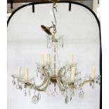 A VICTORIAN STYLE MOULDED GLASS SIX BRANCH CHANDELIER, OF NINE LIGHTS, 50CM H, CIRCA MID 20TH C