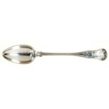 A GEORGE III SILVER GRAVY SPOON, HOURGLASS PATTERN, CRESTED, BY SOLOMON HOUGHAM, LONDON 1808, 6OZS