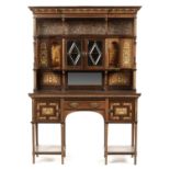 AN AESTHETIC MOVEMENT ROSEWOOD CABINET BY JAMES PLUCKNET OF WARWICK, C1890, INLAID IN BONE AND